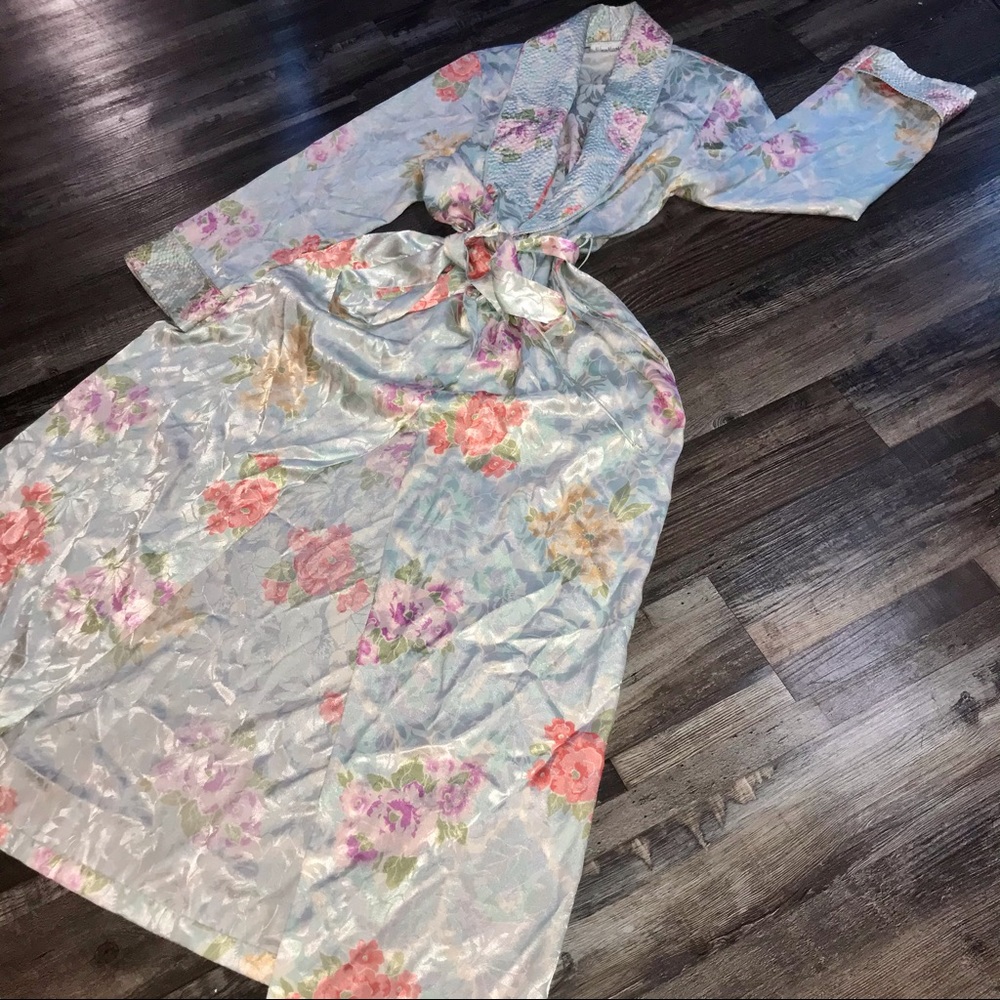 Vtg 80s Neiman Marcus Silk Fairycore/Cottagecore Coquette Lolita Floral Robe - Picture 9 of 14